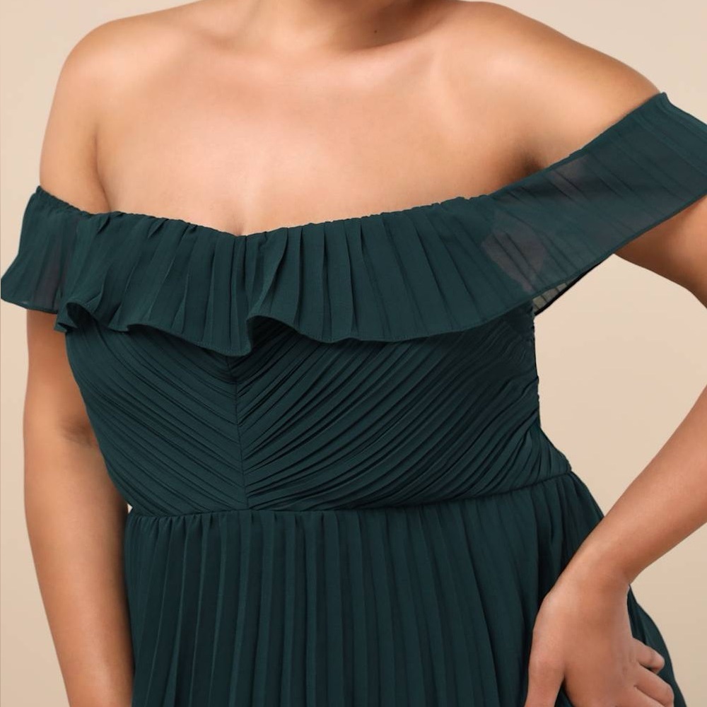 LULU'S Always Remarkable Emerald
Pleated Off The Shoulder Maxi
Dress - Picture 2 of 9
